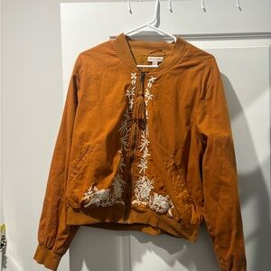 Knox Rose Rust Bomber Jacket with Floral Embroidery